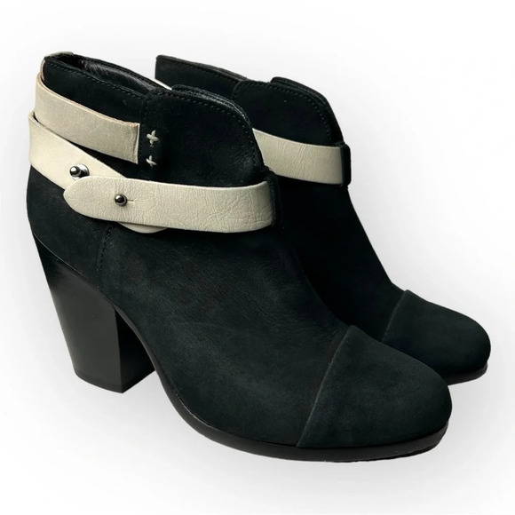 Rag & Bone Black  Two Tone Nubuck Belted Harrow Ankle Bootie 35 - Picture 3 of 10